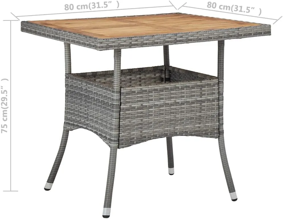 Outdoor Table with Acacia Wood Surface for Balcony, Grey Dining Table for Kitchen, Dining, Camping, Picnic - Accommodates up to 4 People