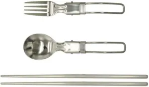 Outdoor Tableware Three-piece Camping Picnic Folding Stainless Steel Chopsticks Fork And Spoon Set