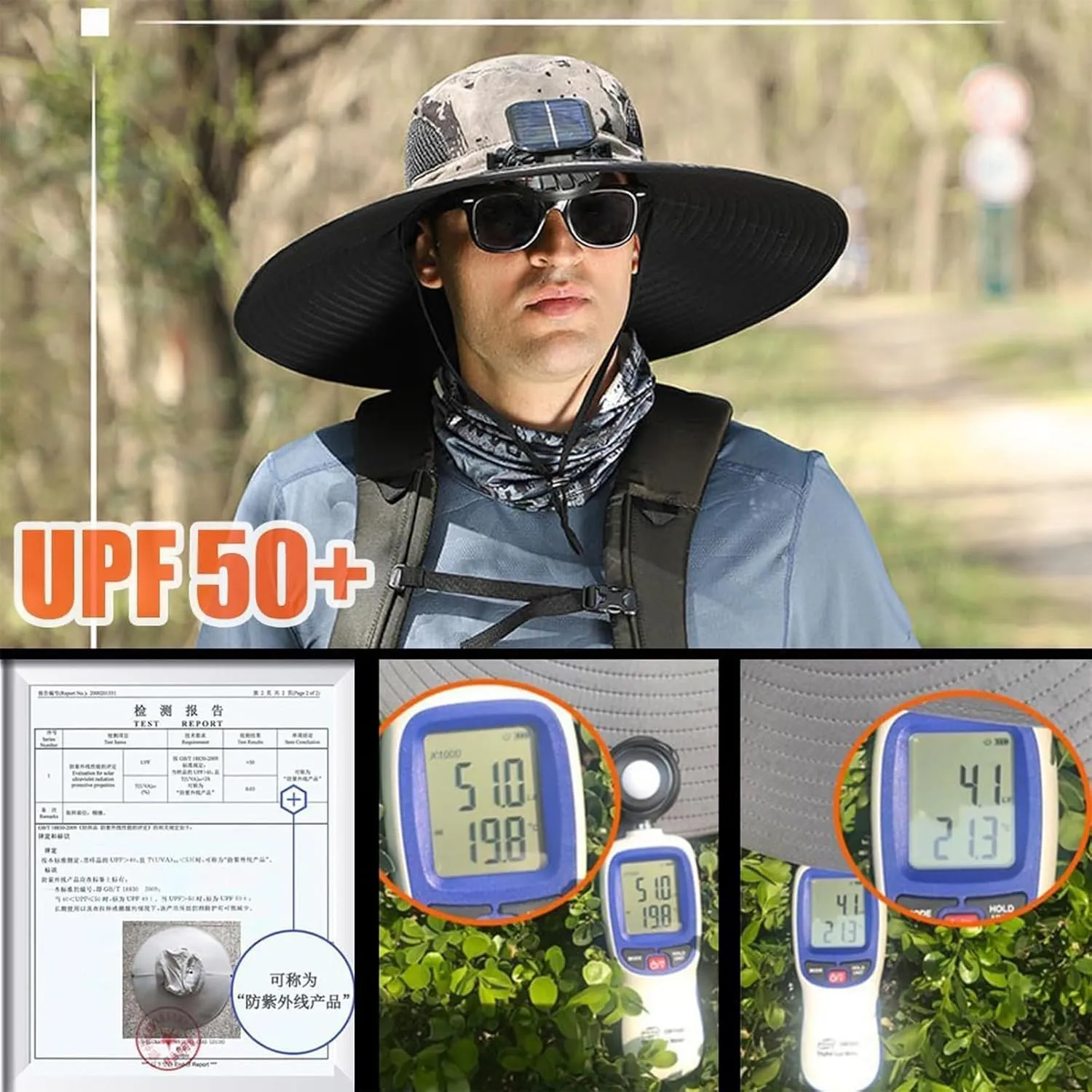 Outdoor Wide Brim Sun Hat with 1/2 Solar Fan, USB & Solar Powered Solar Powered Fan Hat for Garden Fishing Hiking