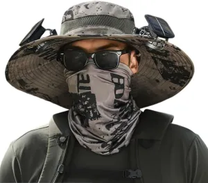 Outdoor Wide Brim Sun Hat with 1/2 Solar Fan, USB & Solar Powered Solar Powered Fan Hat for Garden Fishing Hiking
