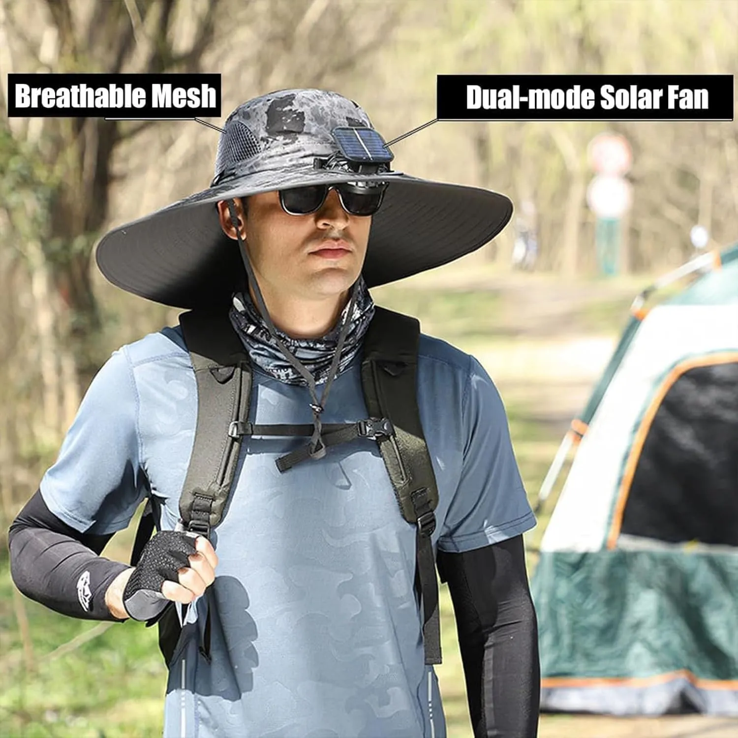 Outdoor Wide Brim Sun Hat with 1/2 Solar Fan, USB & Solar Powered Solar Powered Fan Hat for Garden Fishing Hiking