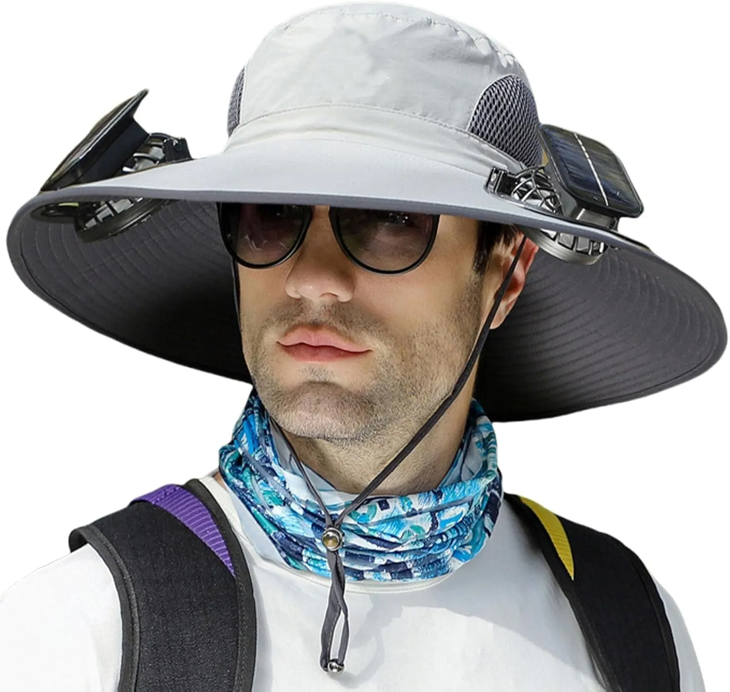 Outdoor Wide Brim Sun Hat with 2 Solar Fan Sun Bucket Hat for Men Women,Solar with Built in Fan UPF 50  Outdoor