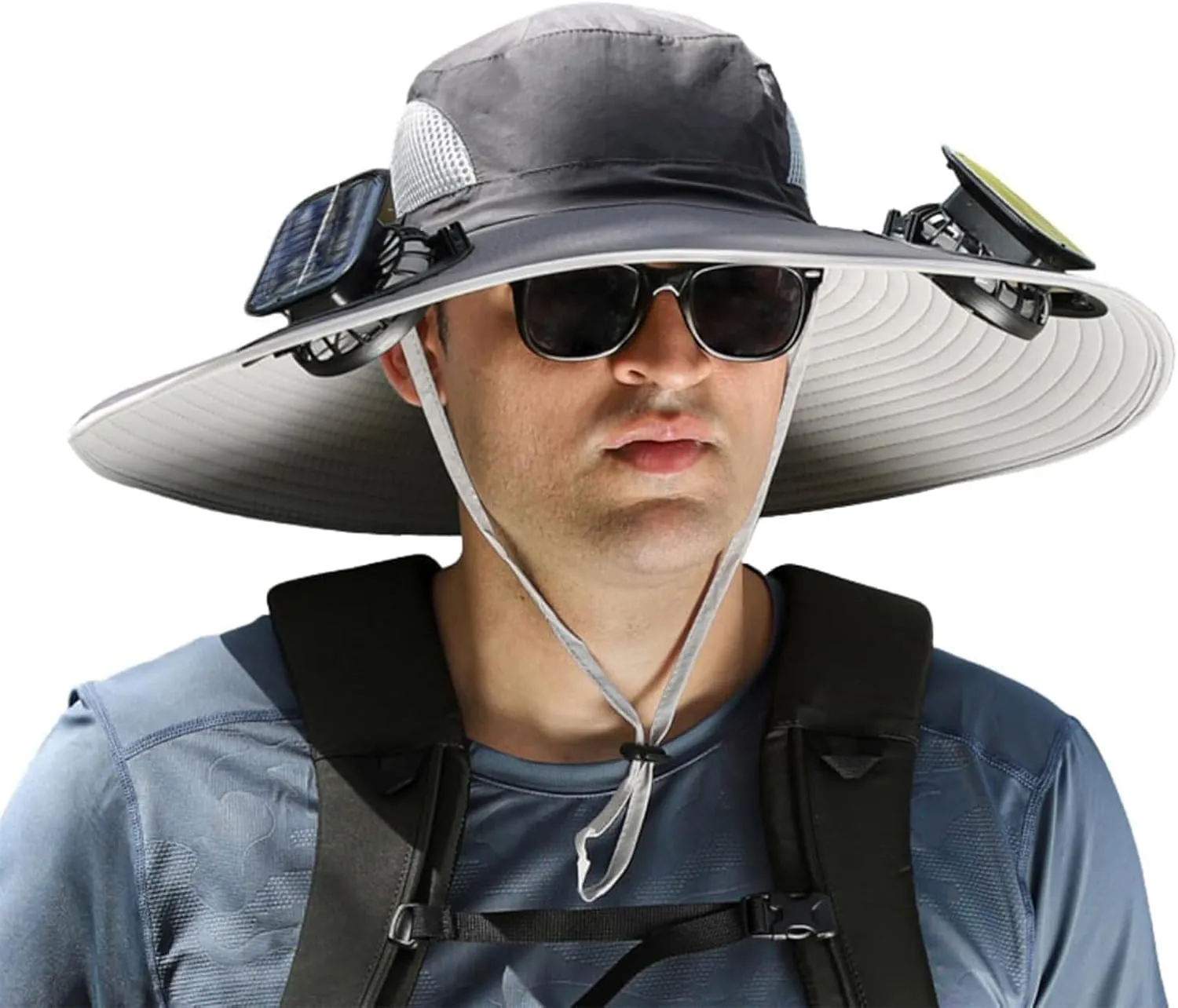 Outdoor Wide Brim Sun Hat with Solar Fan, Solar Powered Fan Hat, Fishing Hat for Men Women UPF 50  Breathable