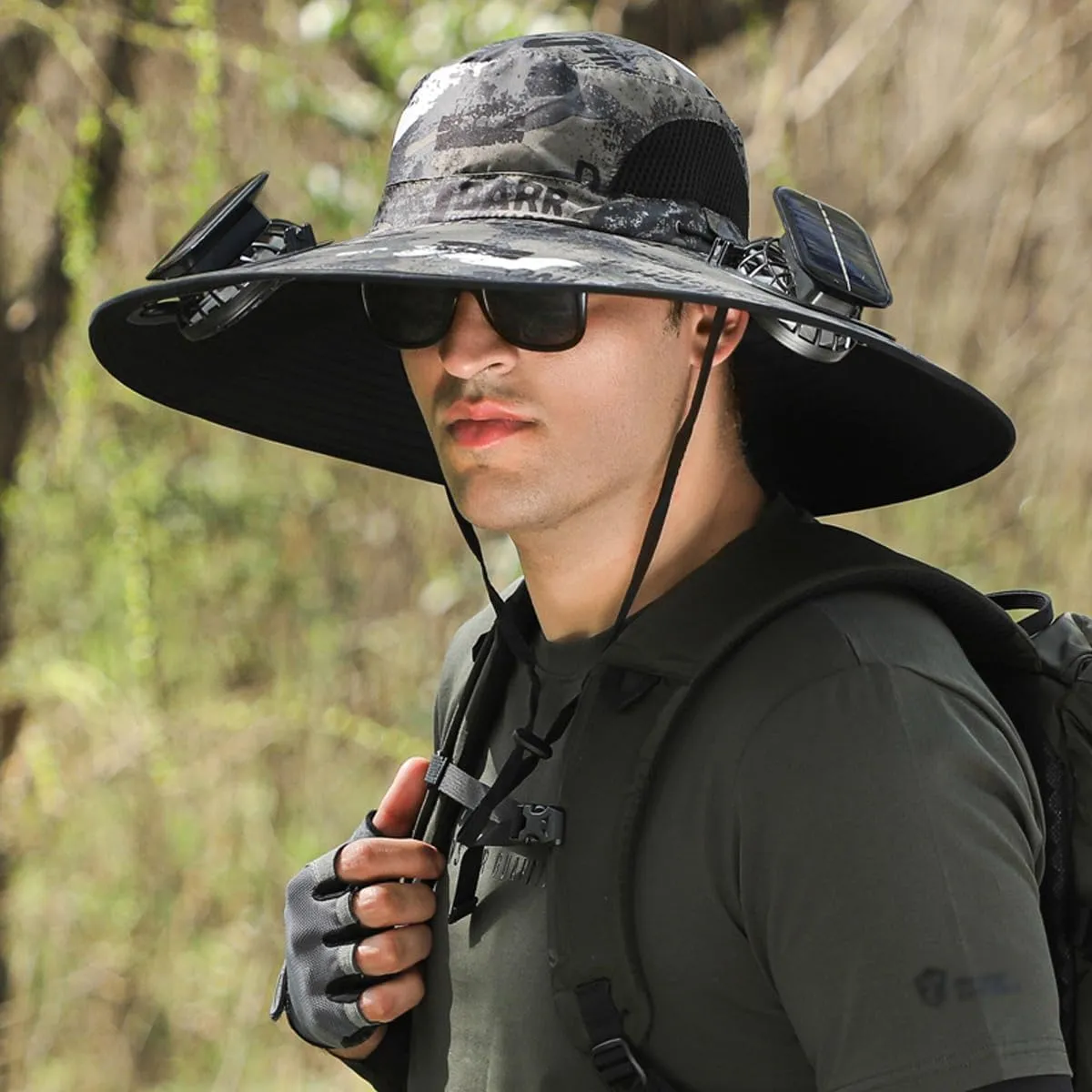 Outdoor Wide Brim Sun Hat with Solar Fan, Solar Powered Fan Hat, Fishing Hat for Men Women UPF 50  Breathable