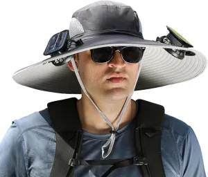 Outdoor Wide Brim Sun Hat with Solar Fan, Solar Powered Fan Hat, Solar Fan Hat, Fishing Hats for Men Sun Protection