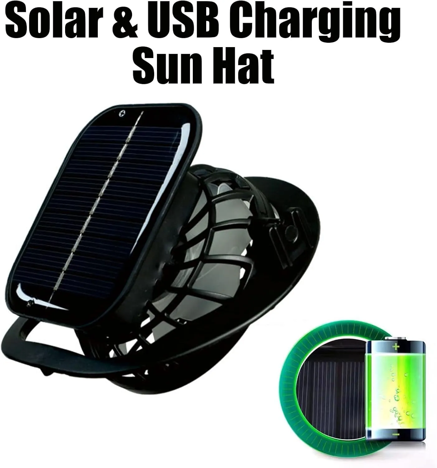 Outdoor Wide Brim Sun Hat with Solar Fan, Wide Brim Solar Fan Outdoor Fishing Hat-Solar & USB Charging