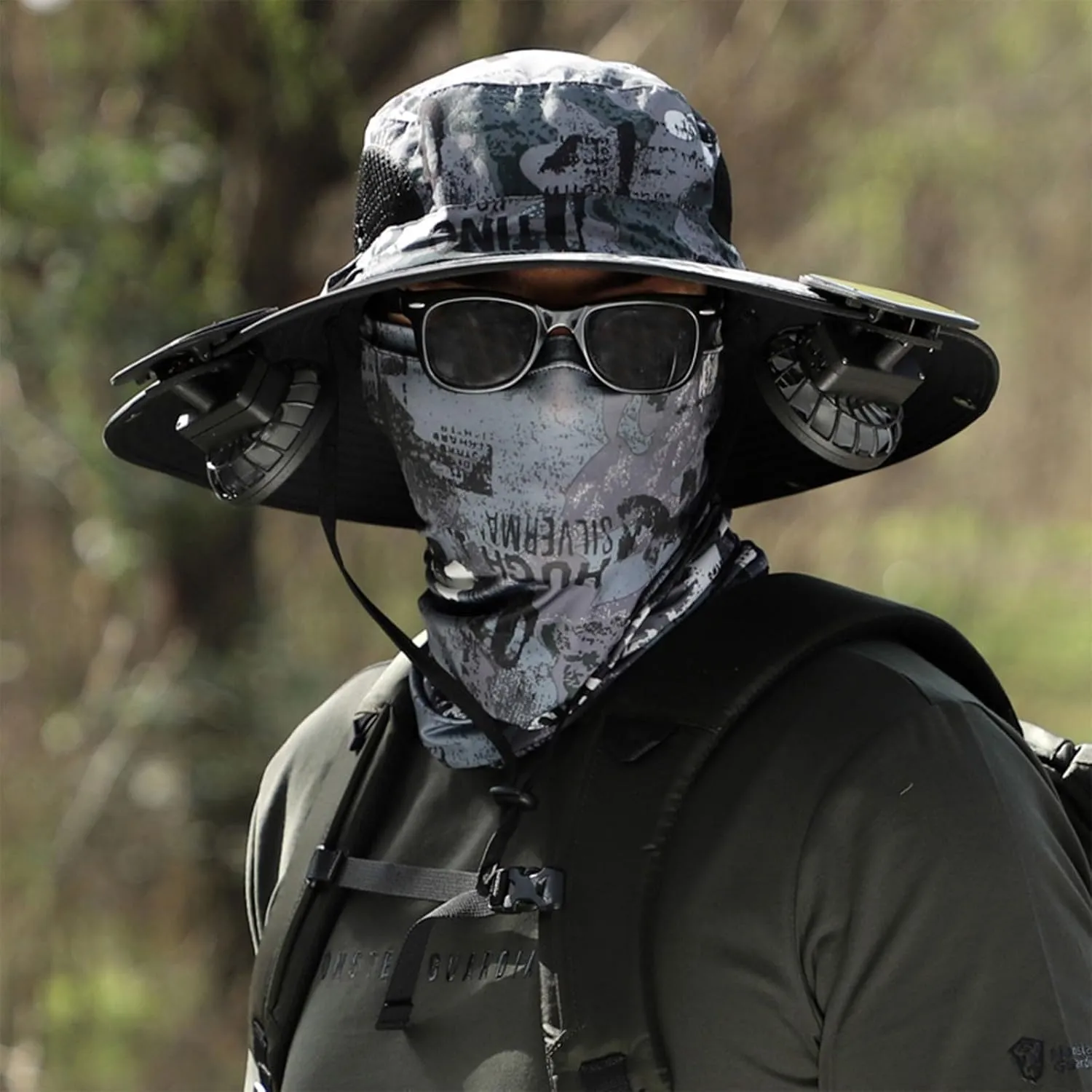 Outdoor Wide Brim Sun Hat with Solar Fan,UPF 50  Sun Hat with 2 Solar Fan Power,Removable USB Charging Fan,Fishing Bucket Hat