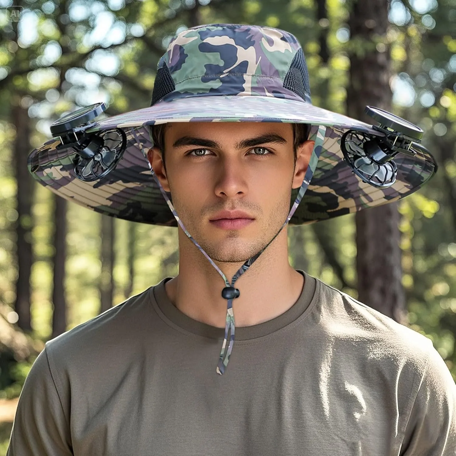 Outdoor Wide Brim Sun Hat with Solar Fan,UPF 50  Sun Hat with 2 Solar Fan Power,Removable USB Charging Fan,Fishing Bucket Hat