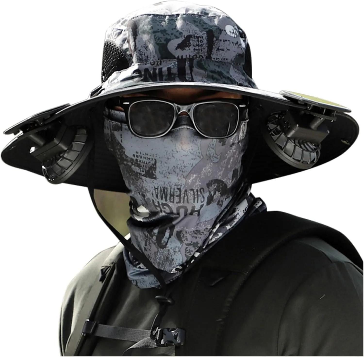 Outdoor Wide Brim Sun Hat with Solar Fan,UPF 50  Sun Hat with 2 Solar Fan Power,Removable USB Charging Fan,Fishing Bucket Hat