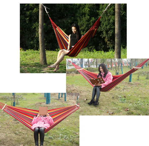 Outdoor/Indoor Portable Hammock Camping Durable Comfortable Woven Nylon Rainbow Swing 吊床