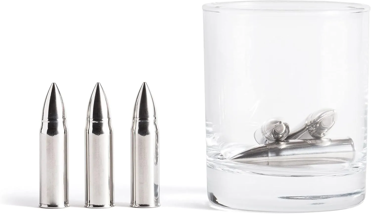 Outset Stainless Steel Whiskey Stone Set, 6 Ammo Shaped with Case