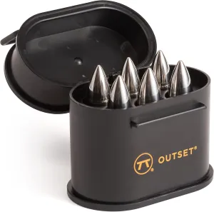 Outset Stainless Steel Whiskey Stone Set, 6 Ammo Shaped with Case