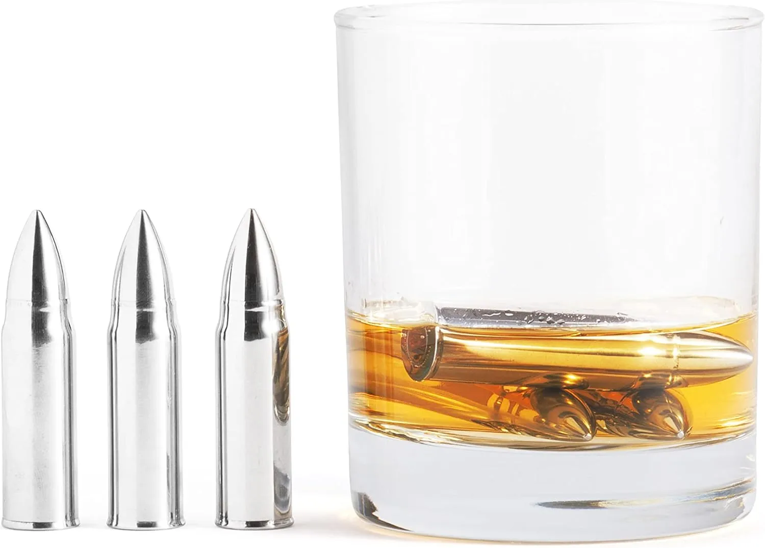 Outset Stainless Steel Whiskey Stone Set, 6 Ammo Shaped with Case