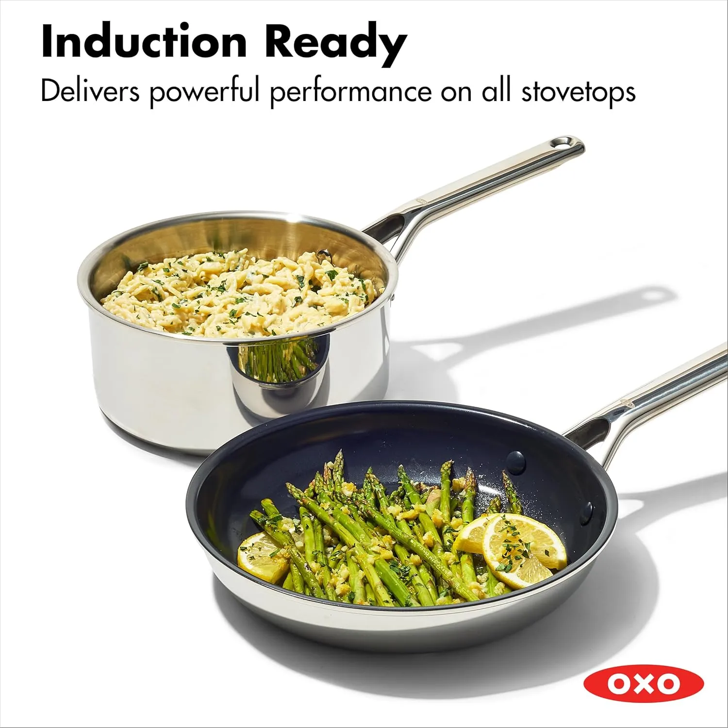 OXO Agility Tri-Ply Stainless Steel 13 Piece Kitchen Cookware Pots and Pans Set, Induction, PFAS-Free Ceramic Nonstick Coated Frypans, Saucepans, Stockpot, Quick Even Heating, Dishwasher and Oven Safe