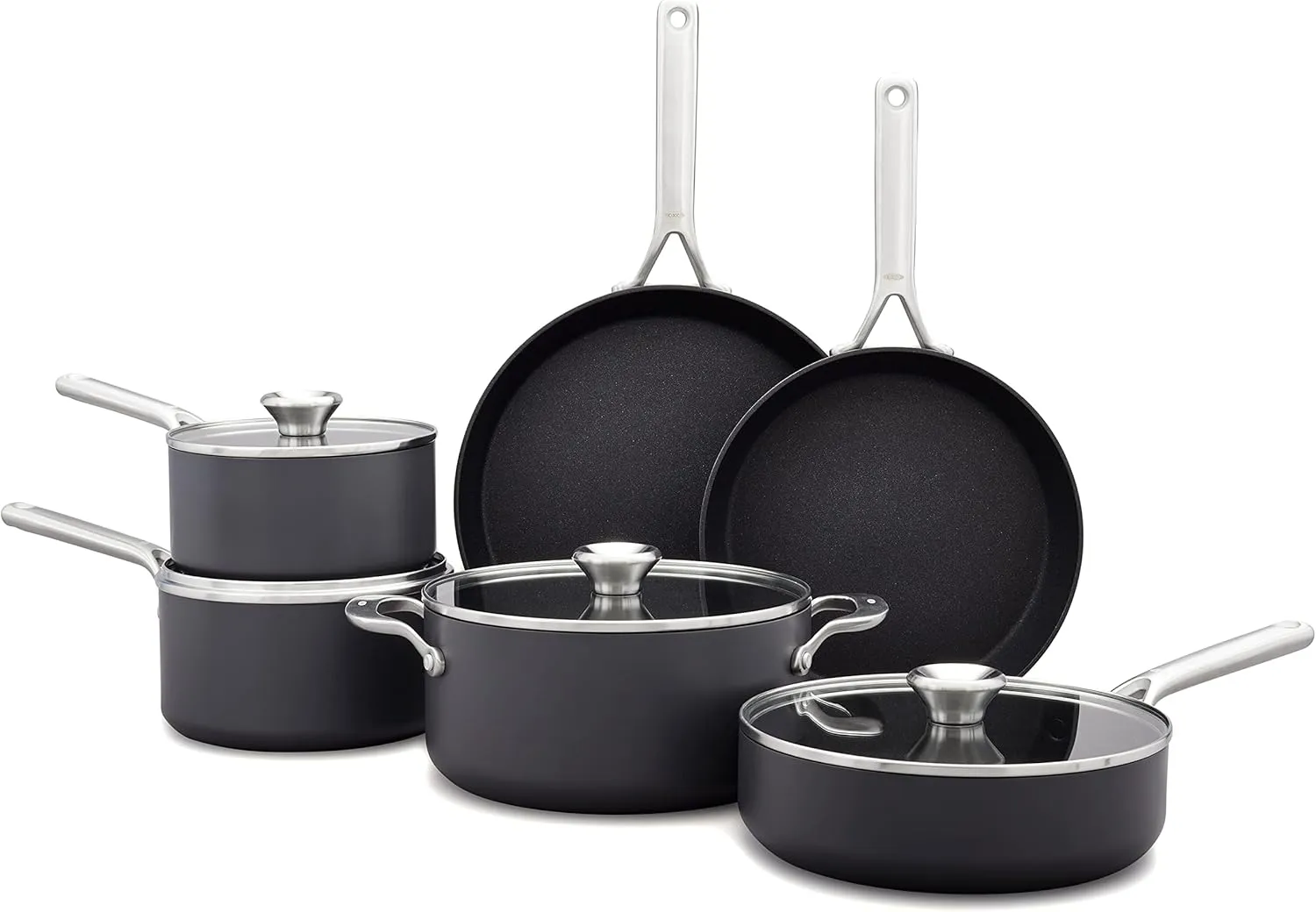 OXO Professional 10 Piece Cookware Pots and Pans Set, Hard Anodized Ceramic Nonstick PFAS-Free,Stainless Steel Handles,Induction,Skillets,Saute,Diamond Reinforced Coating,Dishwasher & Oven Safe,Black