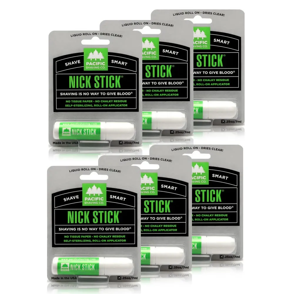 Pacific Shaving Company Nick Stick - A Shave Essential - Puts Nicks in Their Place - Liquid Roll-On Applicator, Dries Clear - With Vitamin E & Aloe Vera (0.25 Oz, 6 Pack)