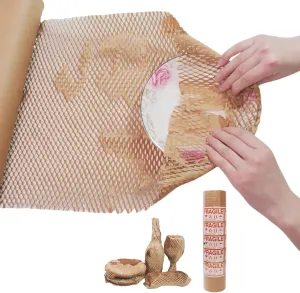 Packing Materials for Moving Dishes and Glassware 15"x164' Alternative to Bubble Cushion Wrap for Packing 80GSM Eco Friendly Moving Supplies Recyclable Honeycomb Packing Paper with Fragile Stickers
