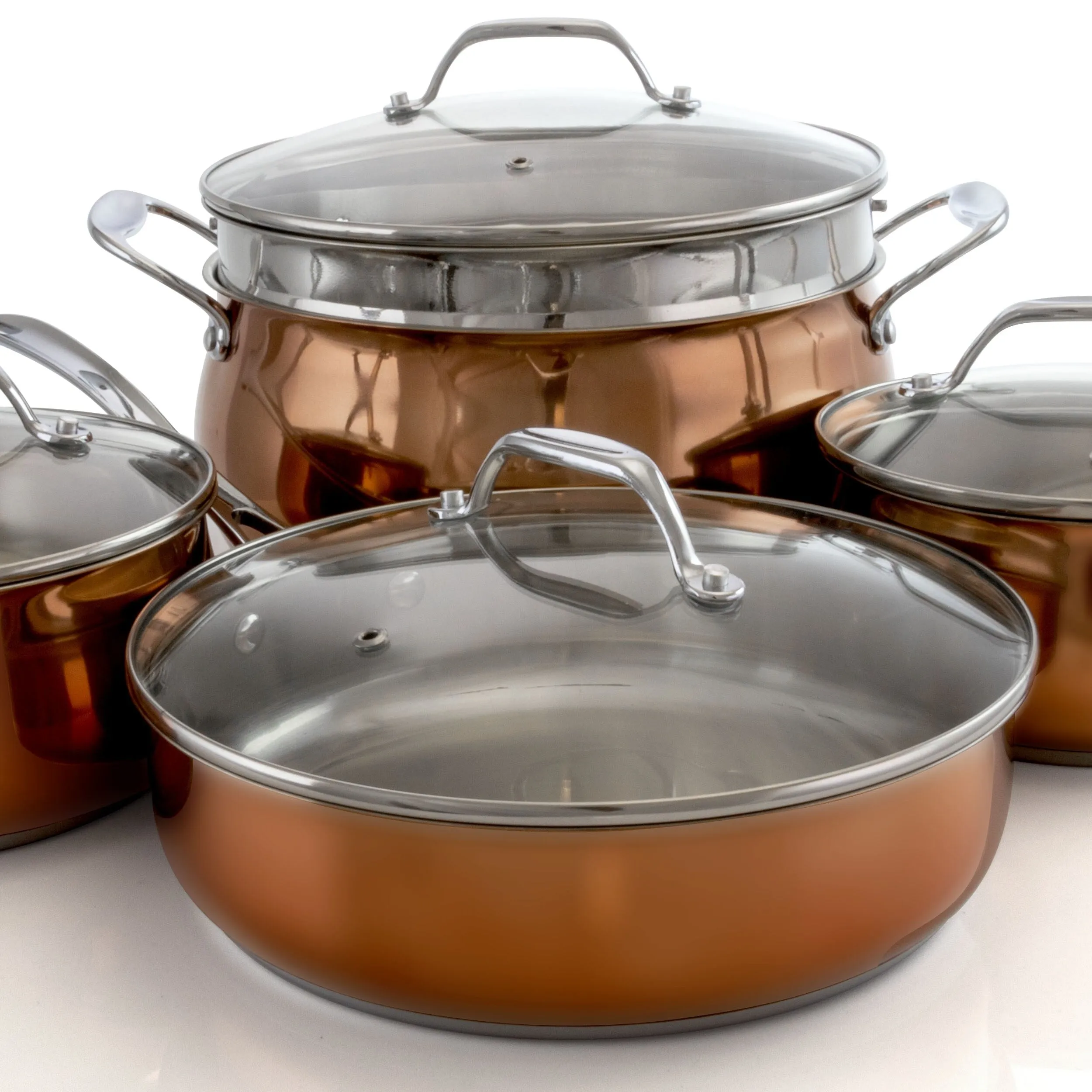 Padua 9 Piece Stainless Steel Copper Cookware All-In-One Set With Lids