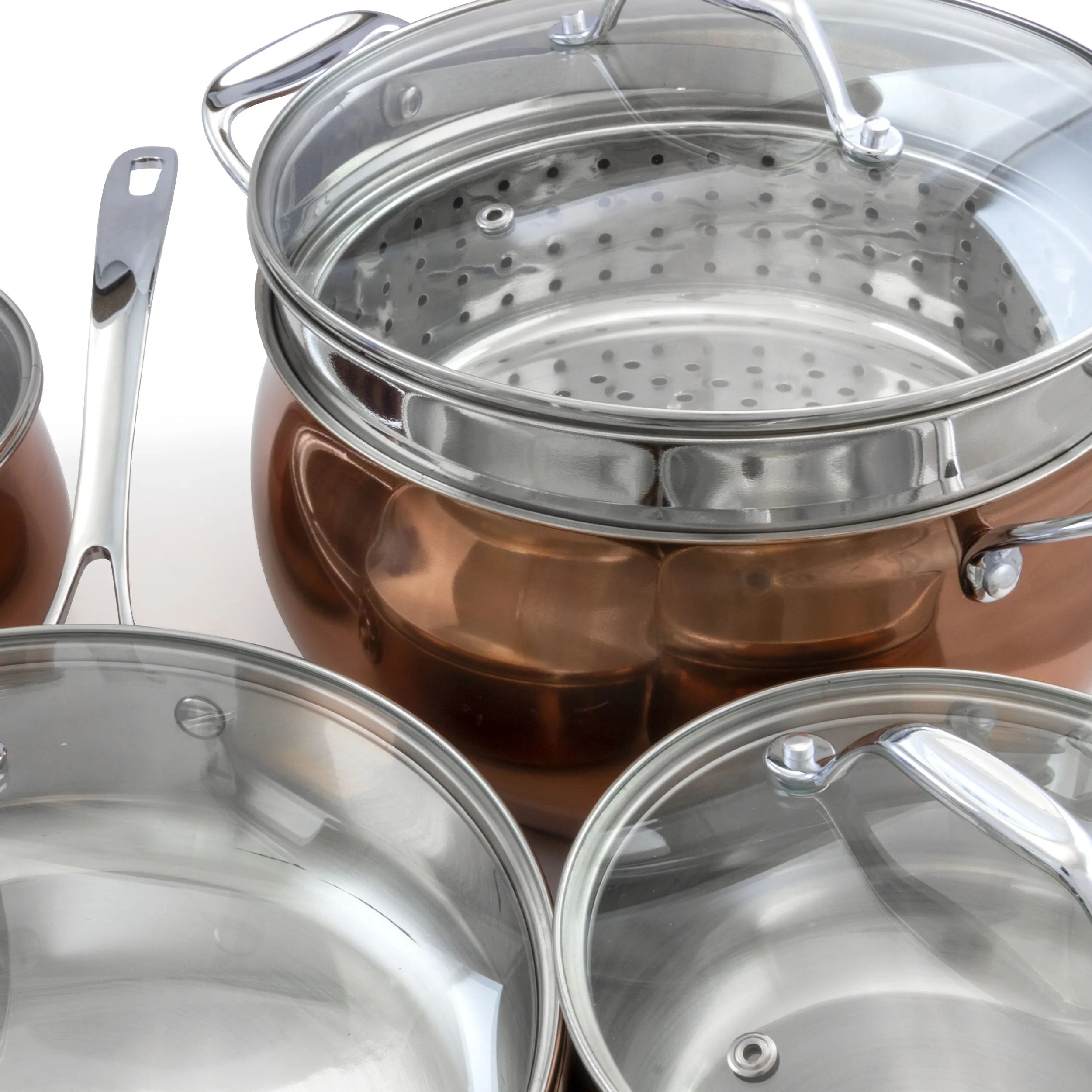 Padua 9 Piece Stainless Steel Copper Cookware All-In-One Set With Lids