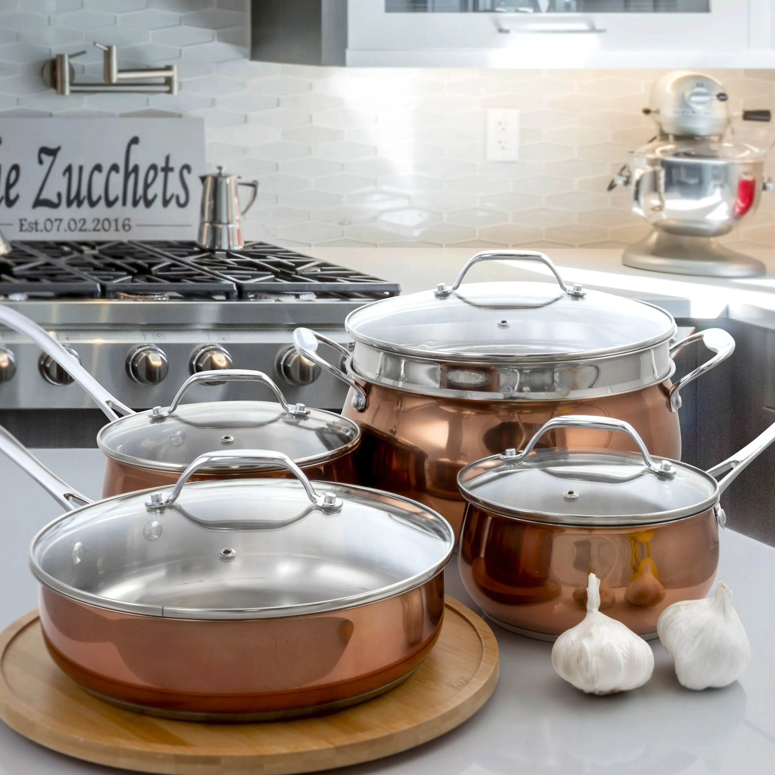 Padua 9 Piece Stainless Steel Copper Cookware All-In-One Set With Lids