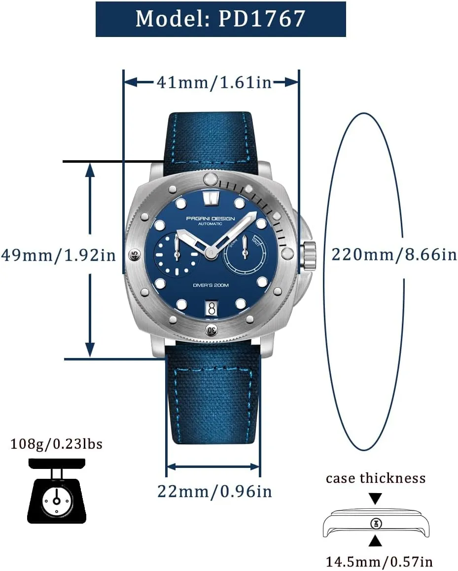 Pagani Design Watches for Men Automatic Mechanical Watch, 200M Waterproof Sapphire Glass Wristwatch, Men’s Sports Casual Watch with Nylon Strap