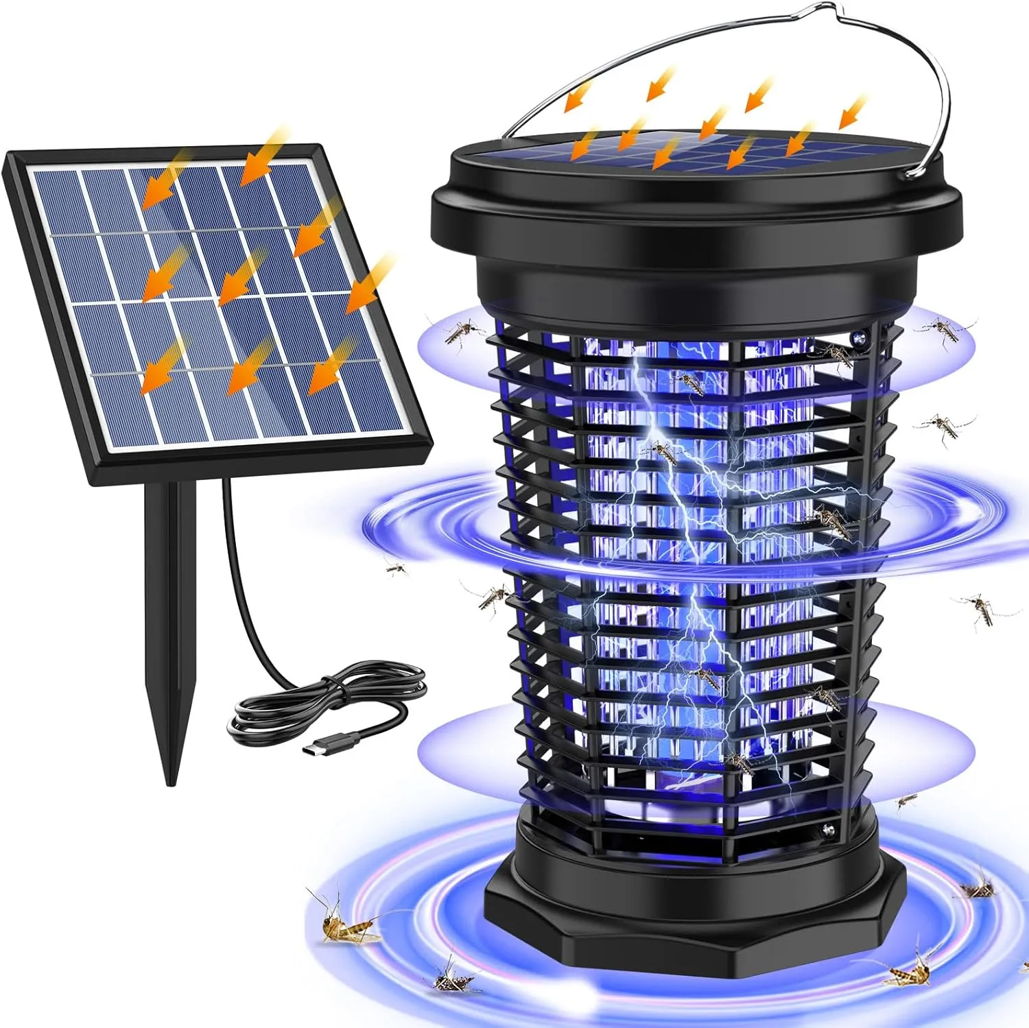 PALONE Solar Bug Zapper for Outdoor & Indoor, USB Rechargeable Bug Zapper with 5.5W Solar Power, 4500V Mosquito Killer Lamp, Electric Fly Traps, Insect Zapper for Patio, Backyard, Garden, Camping