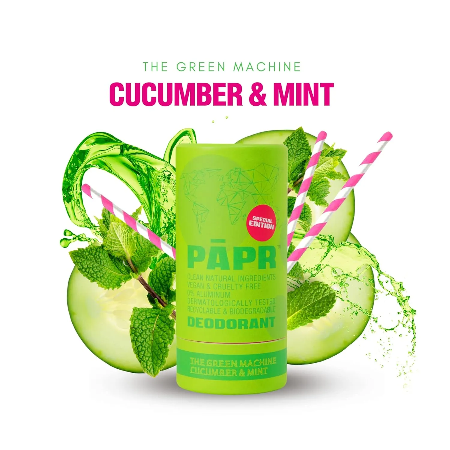 PAPR - Nature Powered, Clinically Proven, All Natural Deodorant in Zero Waste Paper Packaging (Green Machine)