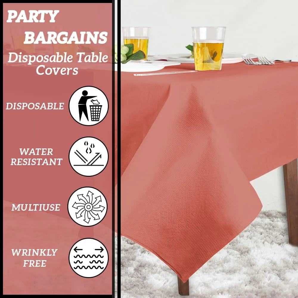 PARTY BARGAINS 5 Disposable Table Covers - 54" X 54" Red Table Cover, 3 Ply Paper & Plastic Tablecloth
