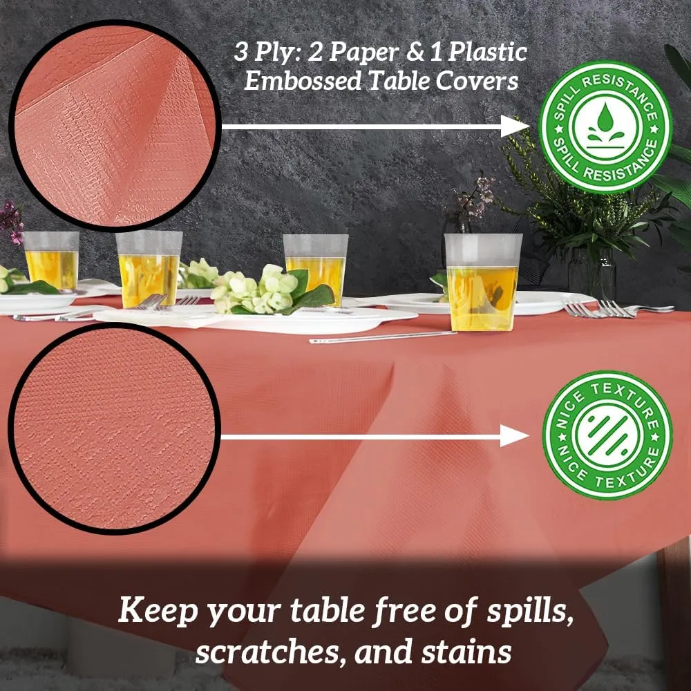 PARTY BARGAINS 5 Disposable Table Covers - 54" X 54" Red Table Cover, 3 Ply Paper & Plastic Tablecloth