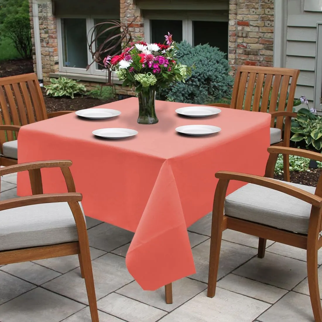 PARTY BARGAINS 5 Disposable Table Covers - 54" X 54" Red Table Cover, 3 Ply Paper & Plastic Tablecloth