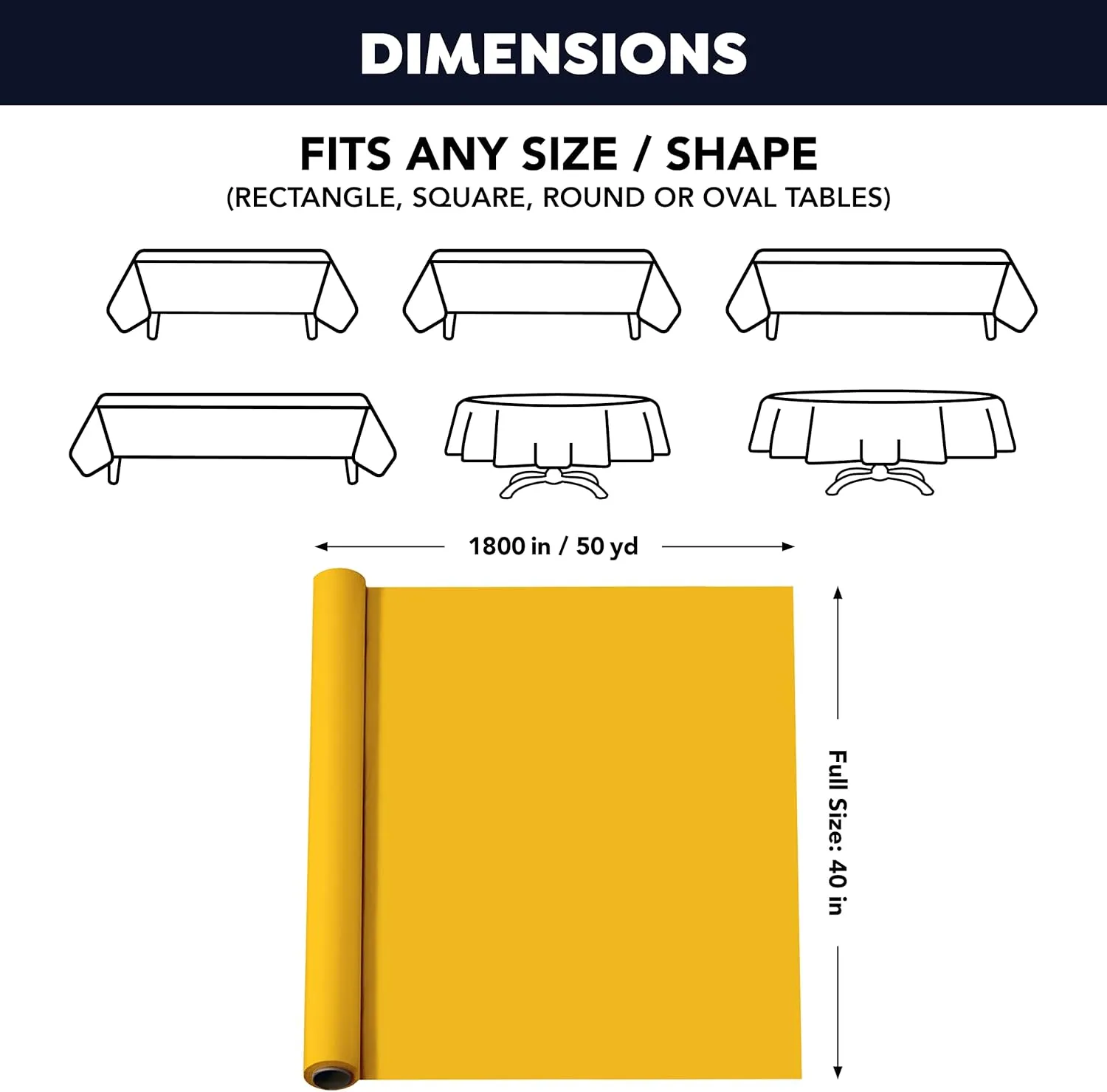 Party Essentials Heavy Duty Plastic Banquet Table Roll Available in 27 Colors, 40" x 150', Harvest Yellow