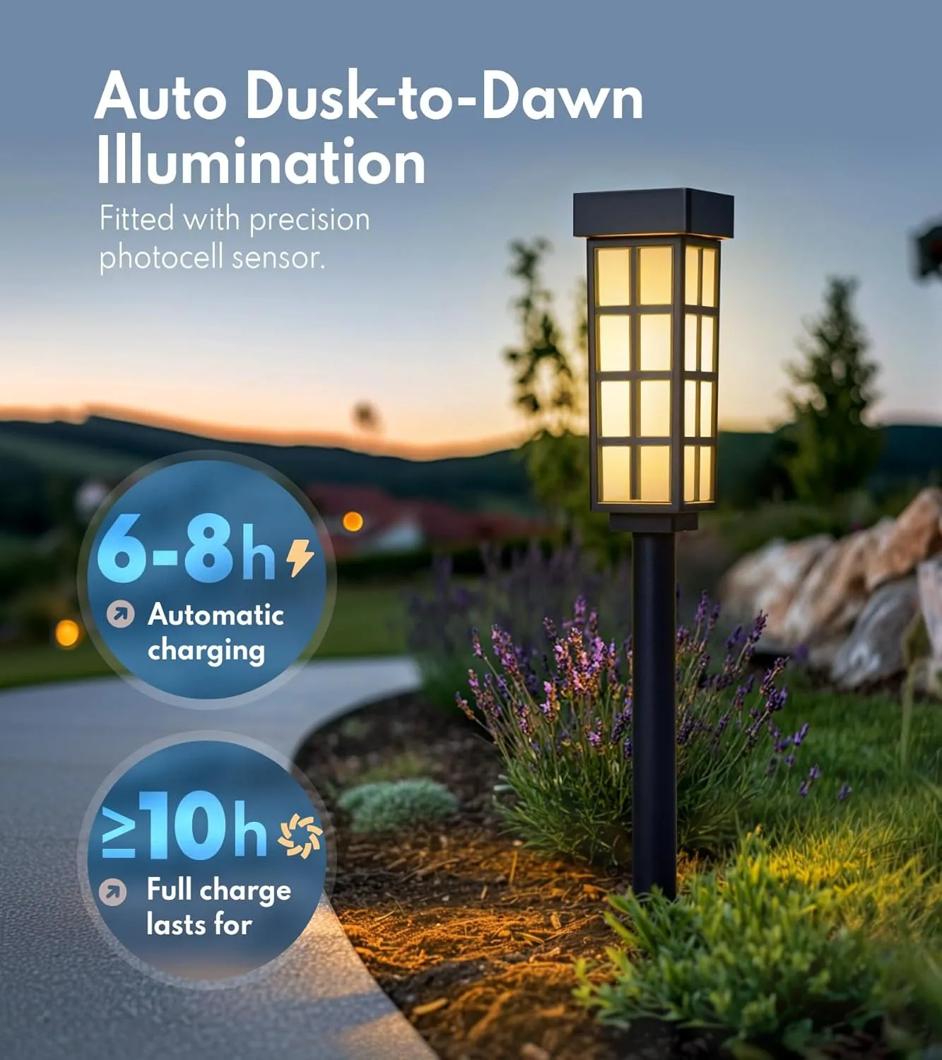PASAMIC 24" Solar Pathway Lights Outdoor, 8 Pack Bright Garden Light with Auto On/Off, IP65 Solar Lights Outdoor Waterproof, Garden Landscape Lighting for Yard, Patio, Walkway, Driveway