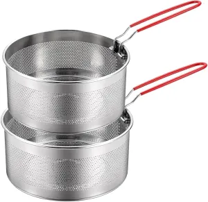 Pasta Strainer Set of 2, Stainless Steel Noodle strainer with Removable Handle Metal Pasta Strainer Basket Deep Fryer Basket, Kitchen Colander for Washing Draining Deep-frying Boiling Steaming(20cm)