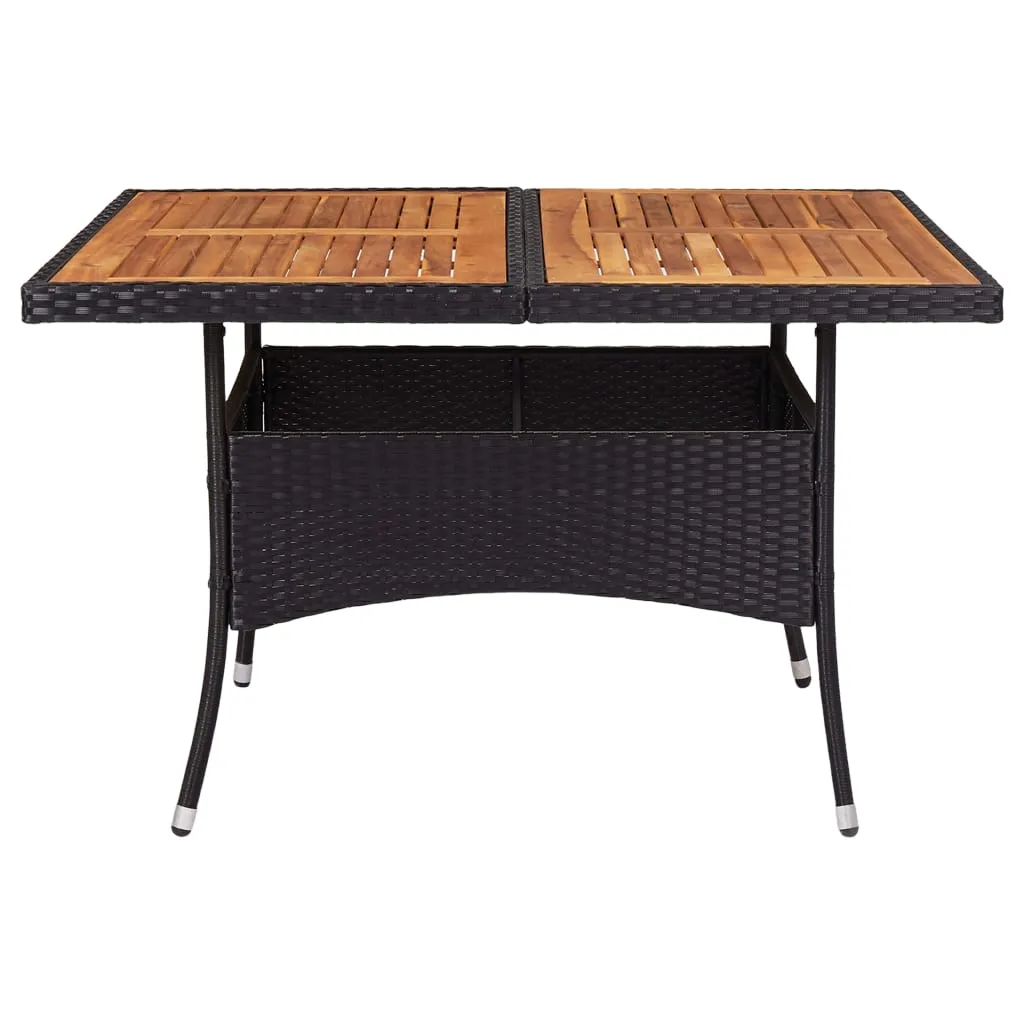 Patio Outdoor Dining Table with Storage Solid Acacia Wood PE Rattan