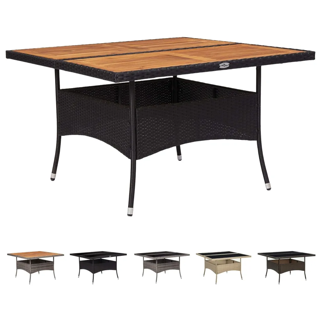 Patio Outdoor Dining Table with Storage Solid Acacia Wood PE Rattan