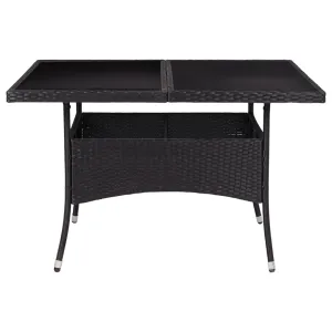 Patio Outdoor Dining Table with Storage Solid Acacia Wood PE Rattan