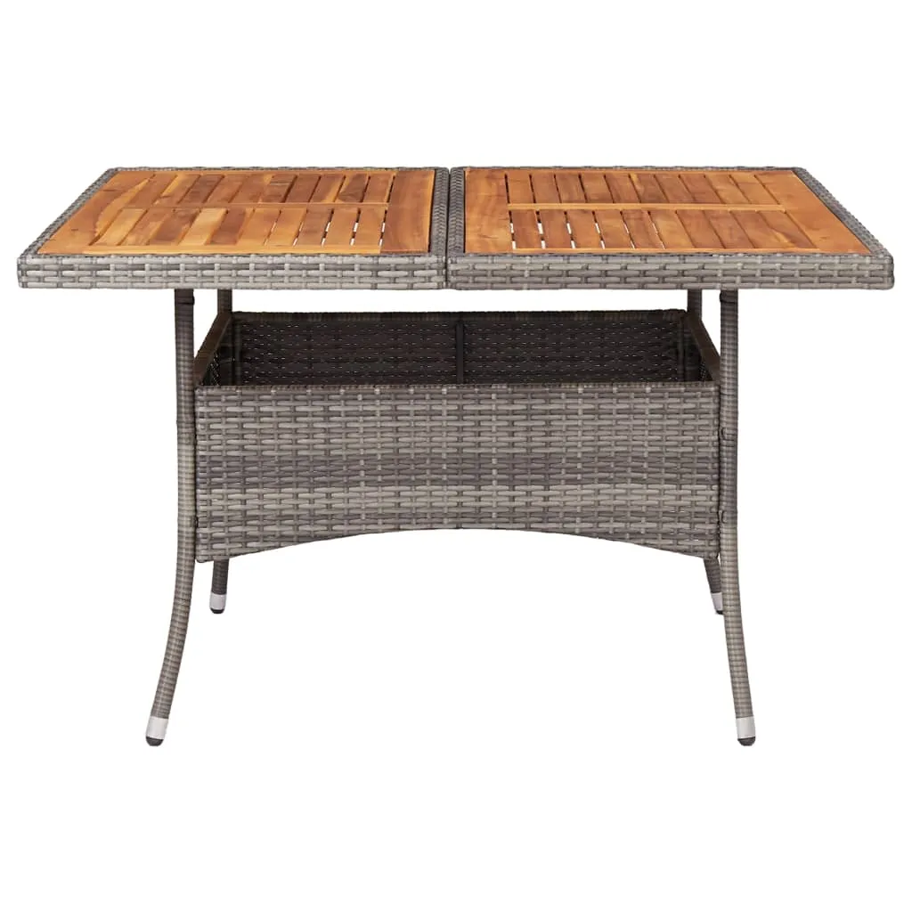 Patio Outdoor Dining Table with Storage Solid Acacia Wood PE Rattan