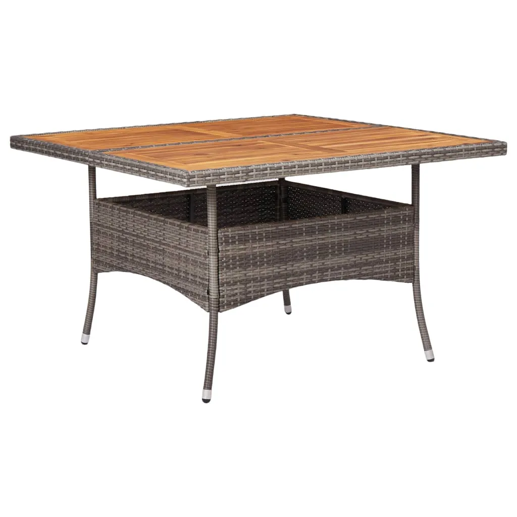 Patio Outdoor Dining Table with Storage Solid Acacia Wood PE Rattan