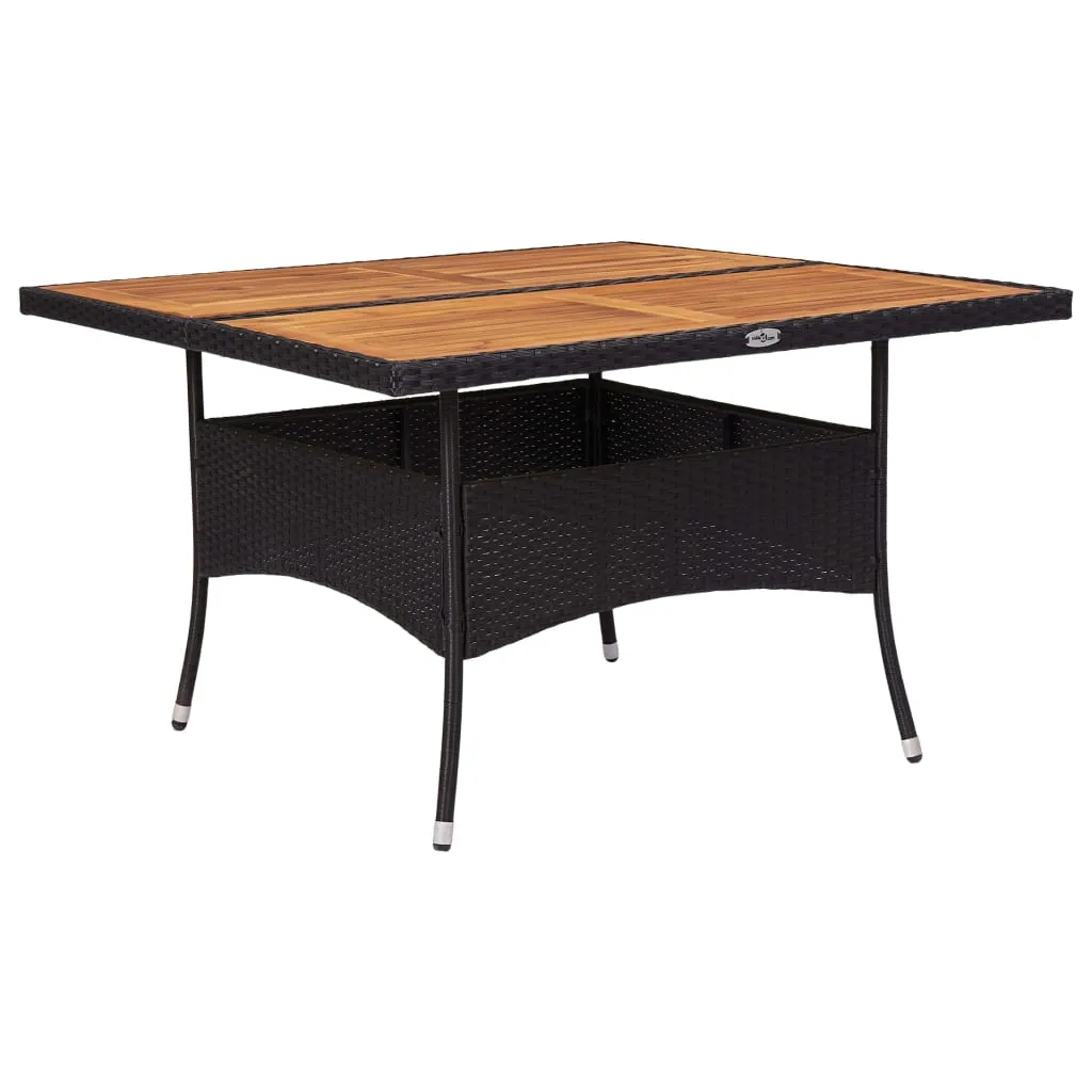Patio Outdoor Dining Table with Storage Solid Acacia Wood PE Rattan