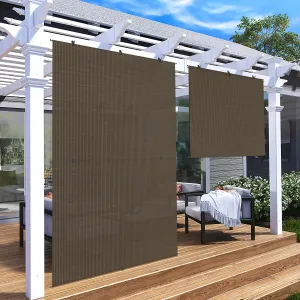 Patio Shades Roll Up Outdoor 7'Wx6'H Foldable Roller Shade Patio Blinds Exterior Block Sun Screen for Outside Porch Deck Balcony Pergola Carport, Brown