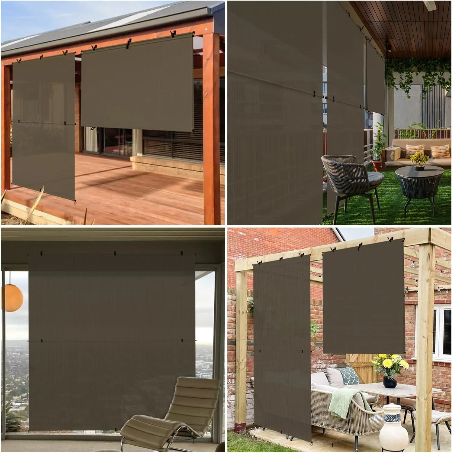 Patio Shades Roll Up Outdoor 7'Wx6'H Foldable Roller Shade Patio Blinds Exterior Block Sun Screen for Outside Porch Deck Balcony Pergola Carport, Brown