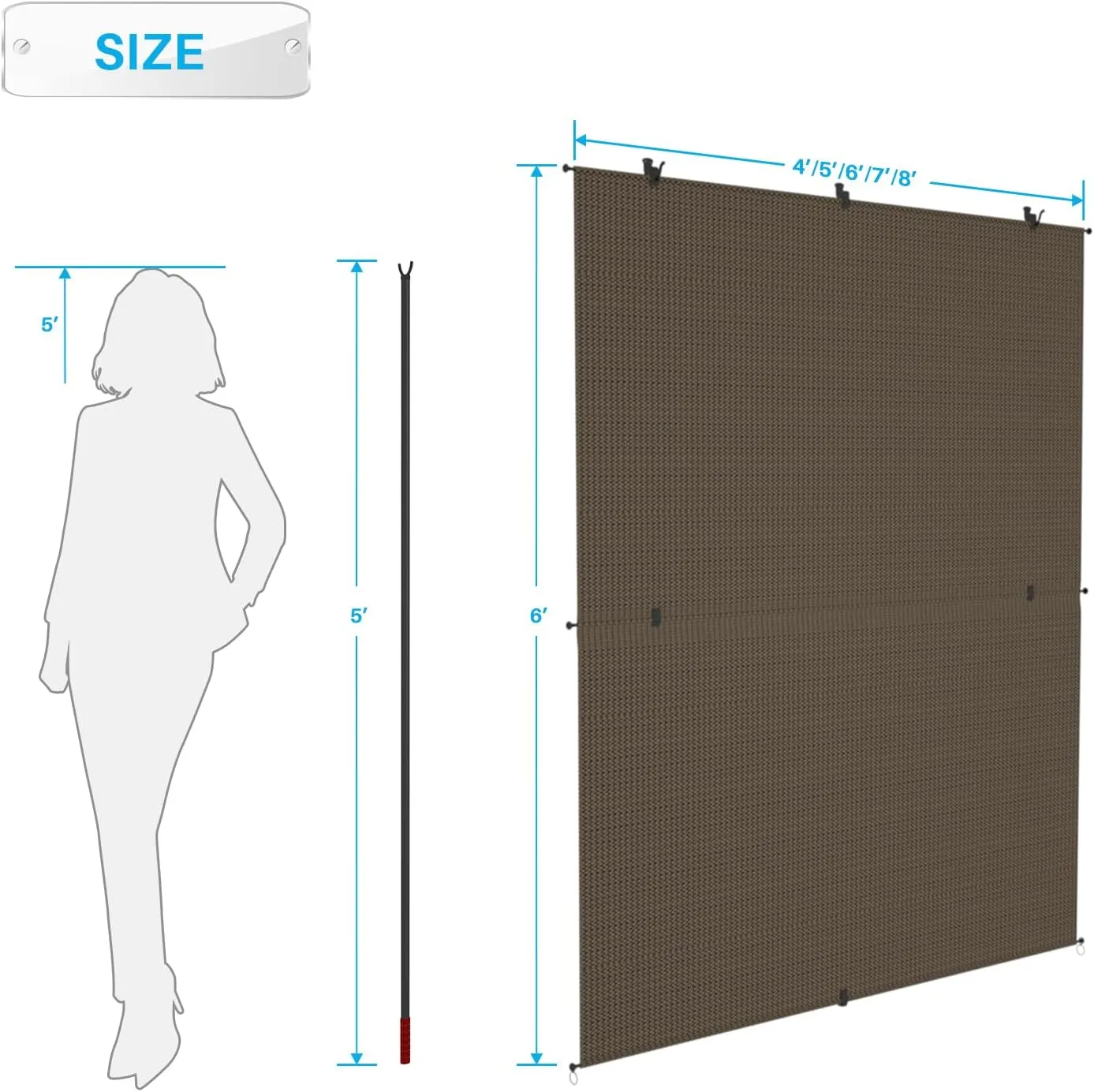 Patio Shades Roll Up Outdoor 7'Wx6'H Foldable Roller Shade Patio Blinds Exterior Block Sun Screen for Outside Porch Deck Balcony Pergola Carport, Brown