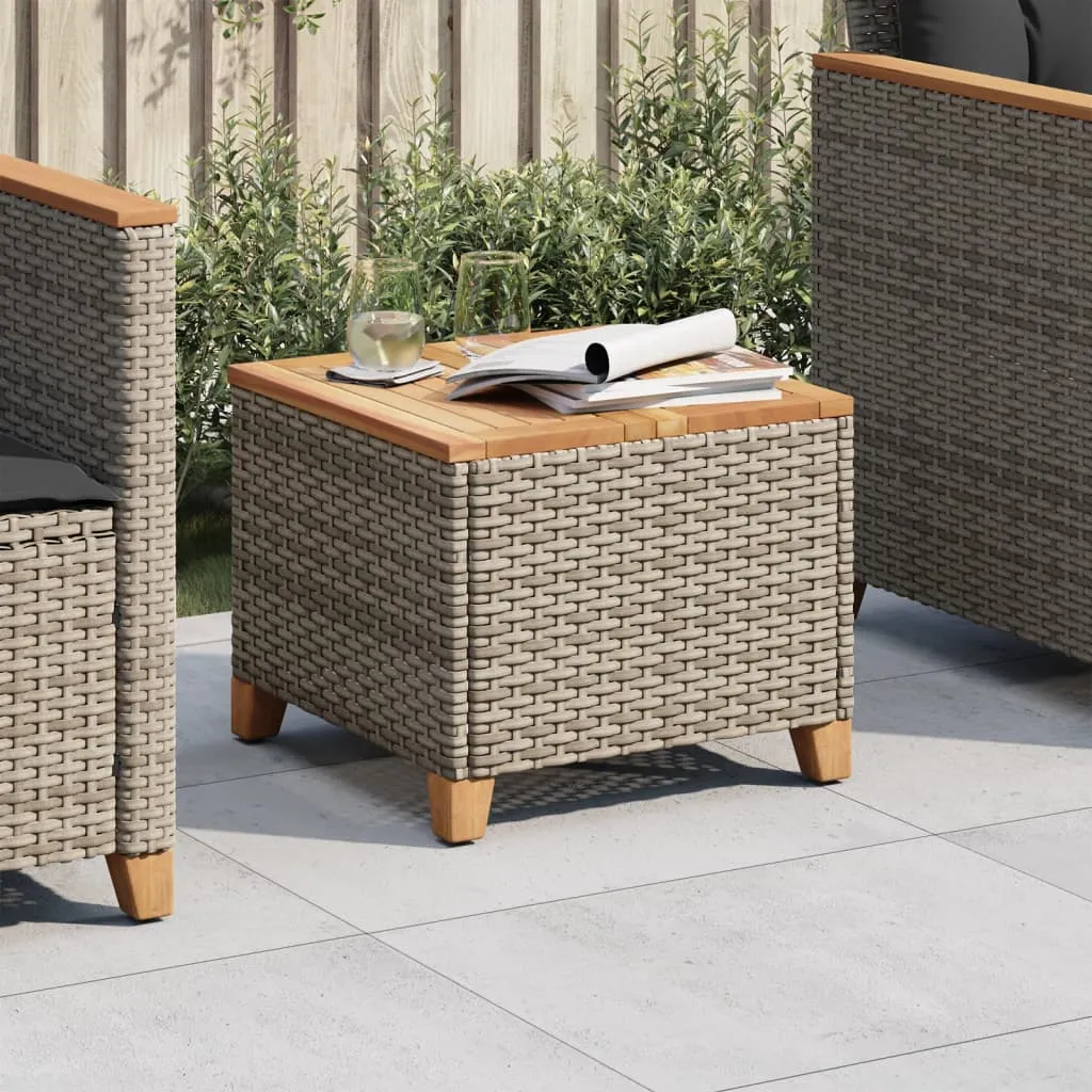 Patio Table Beige 17.7"x17.7"x14.6" Poly Rattan Acacia Wood