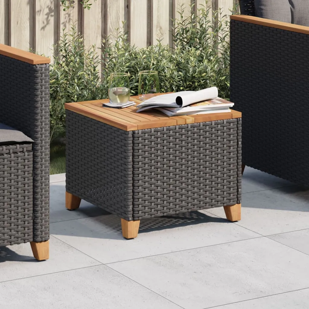 Patio Table Beige 17.7"x17.7"x14.6" Poly Rattan Acacia Wood