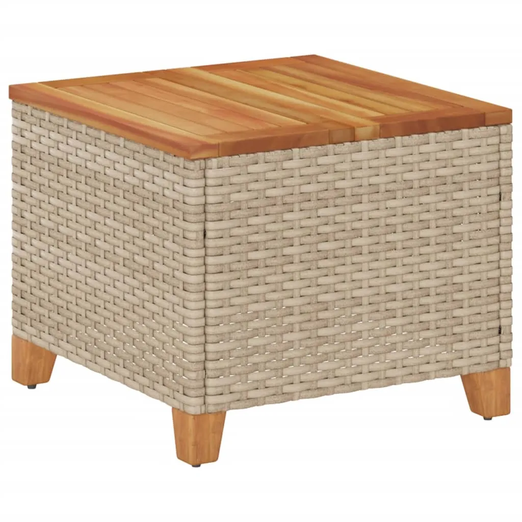 Patio Table Beige 17.7"x17.7"x14.6" Poly Rattan Acacia Wood