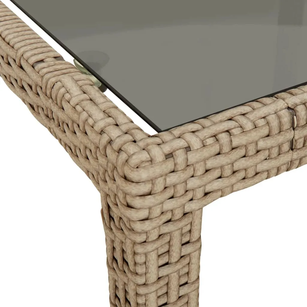Patio Table Outdoor Garden Dinner Table Tempered Glass and Poly Rattan