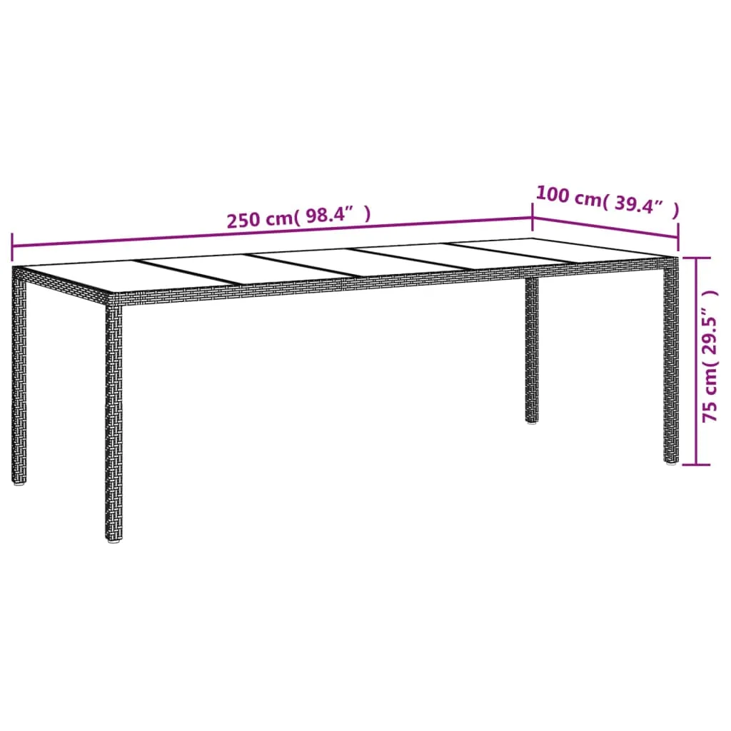 Patio Table Outdoor Garden Dinner Table Tempered Glass and Poly Rattan