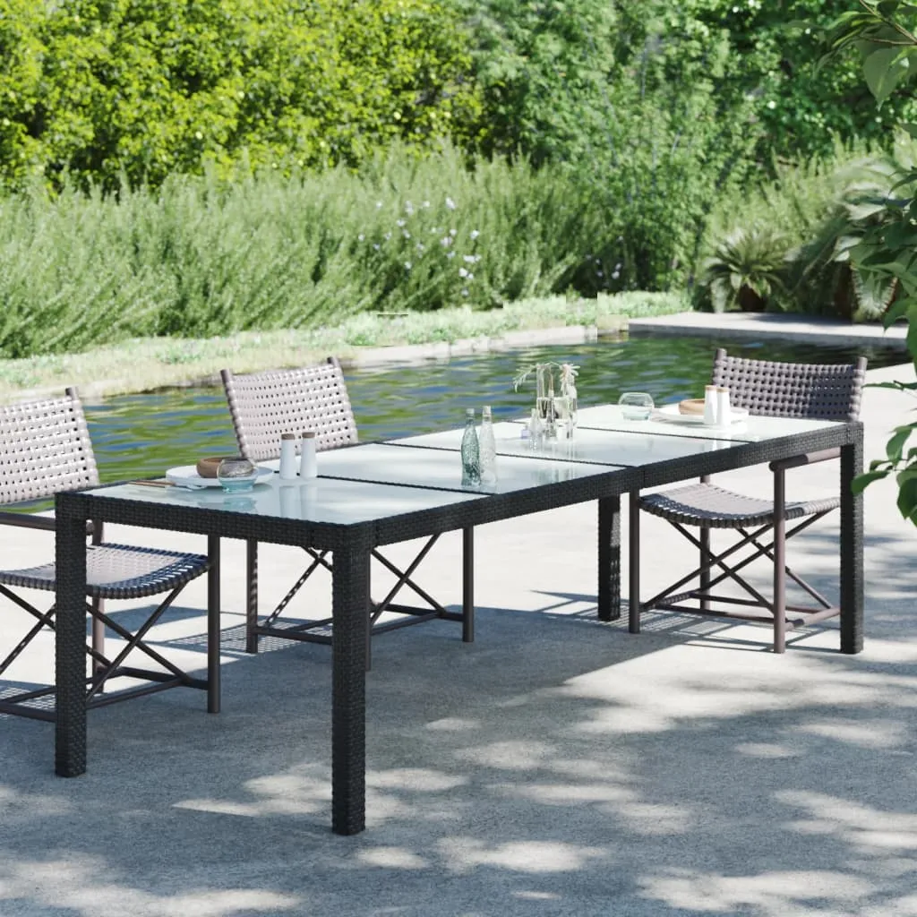 Patio Table Outdoor Garden Dinner Table Tempered Glass and Poly Rattan