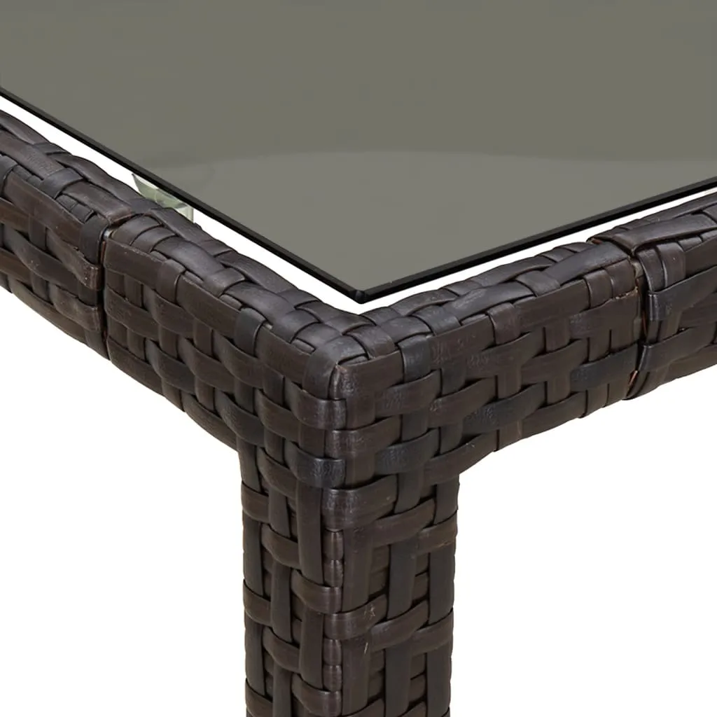 Patio Table Outdoor Garden Dinner Table Tempered Glass and Poly Rattan