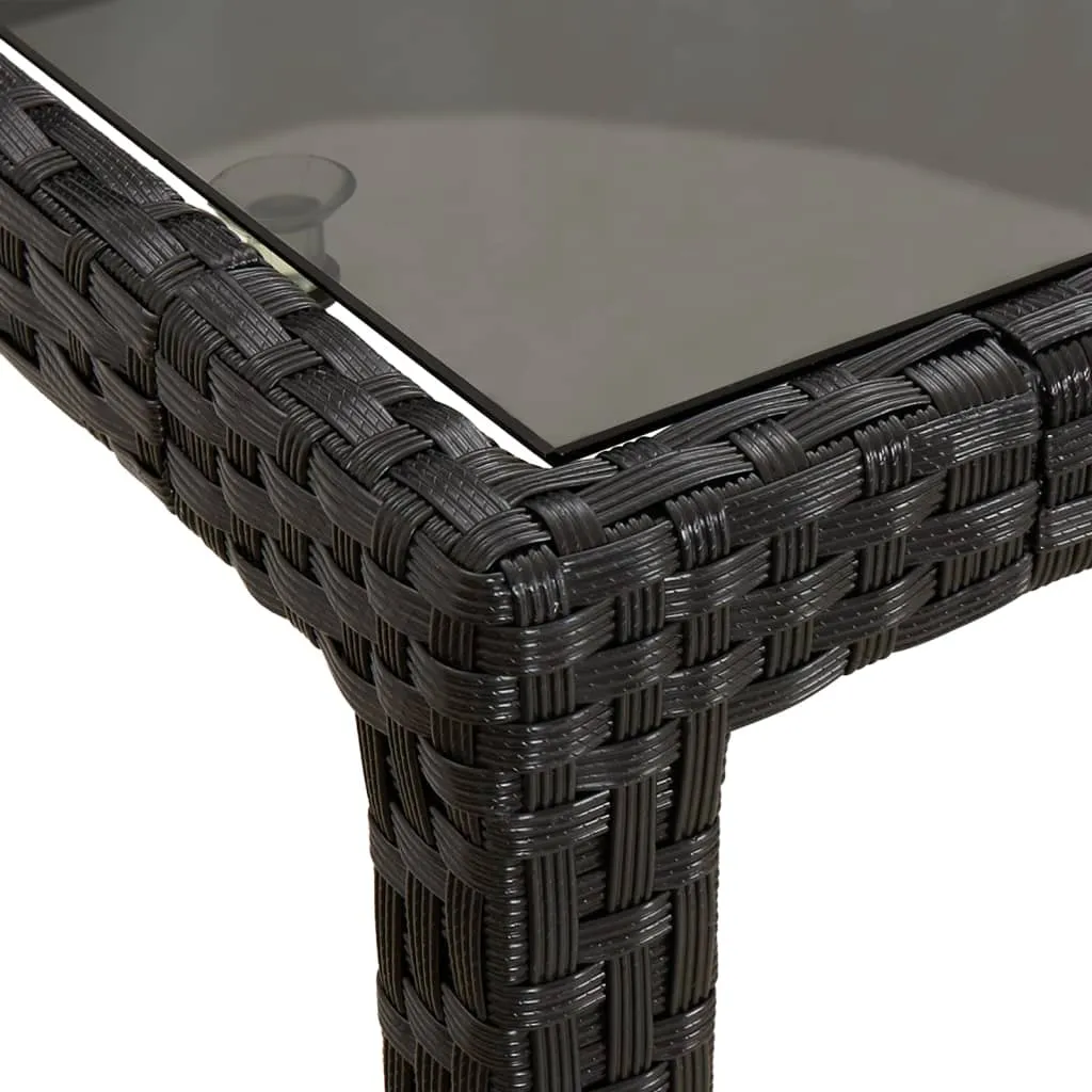 Patio Table Outdoor Garden Dinner Table Tempered Glass and Poly Rattan